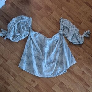 Essue Blue Striped Off-Shoulder Blouse